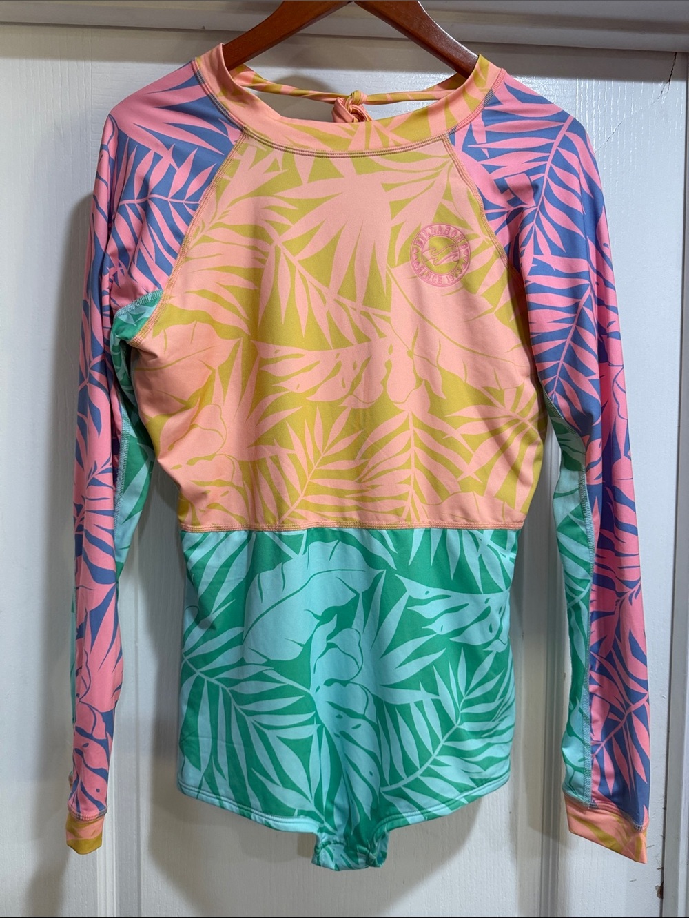 Billabong Pink, Green & Blue Tropical Logo Rash Guard